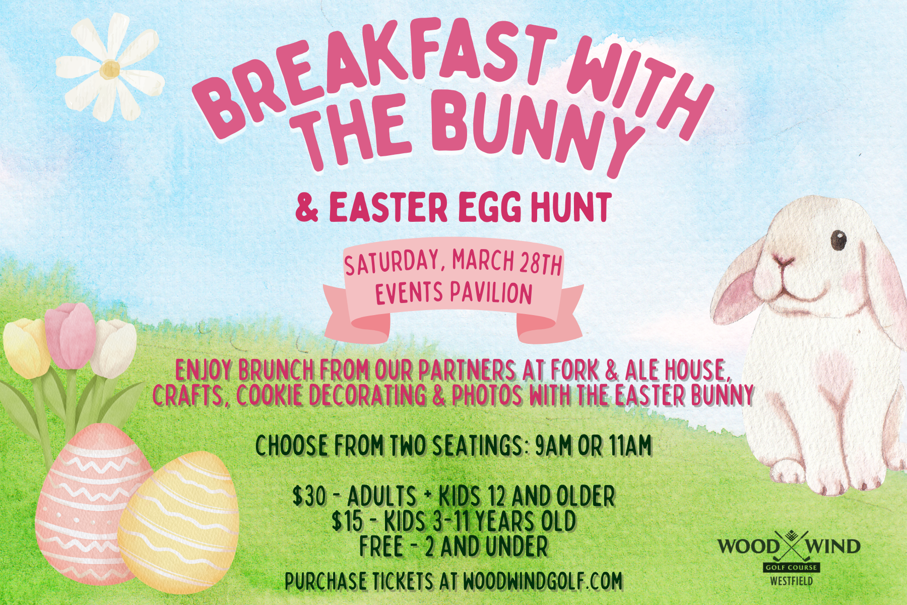 Easter Breakfast with the Bunny and Egg Hunt at Wood Wind Golf Course in Westfield Indiana on March 28 2026