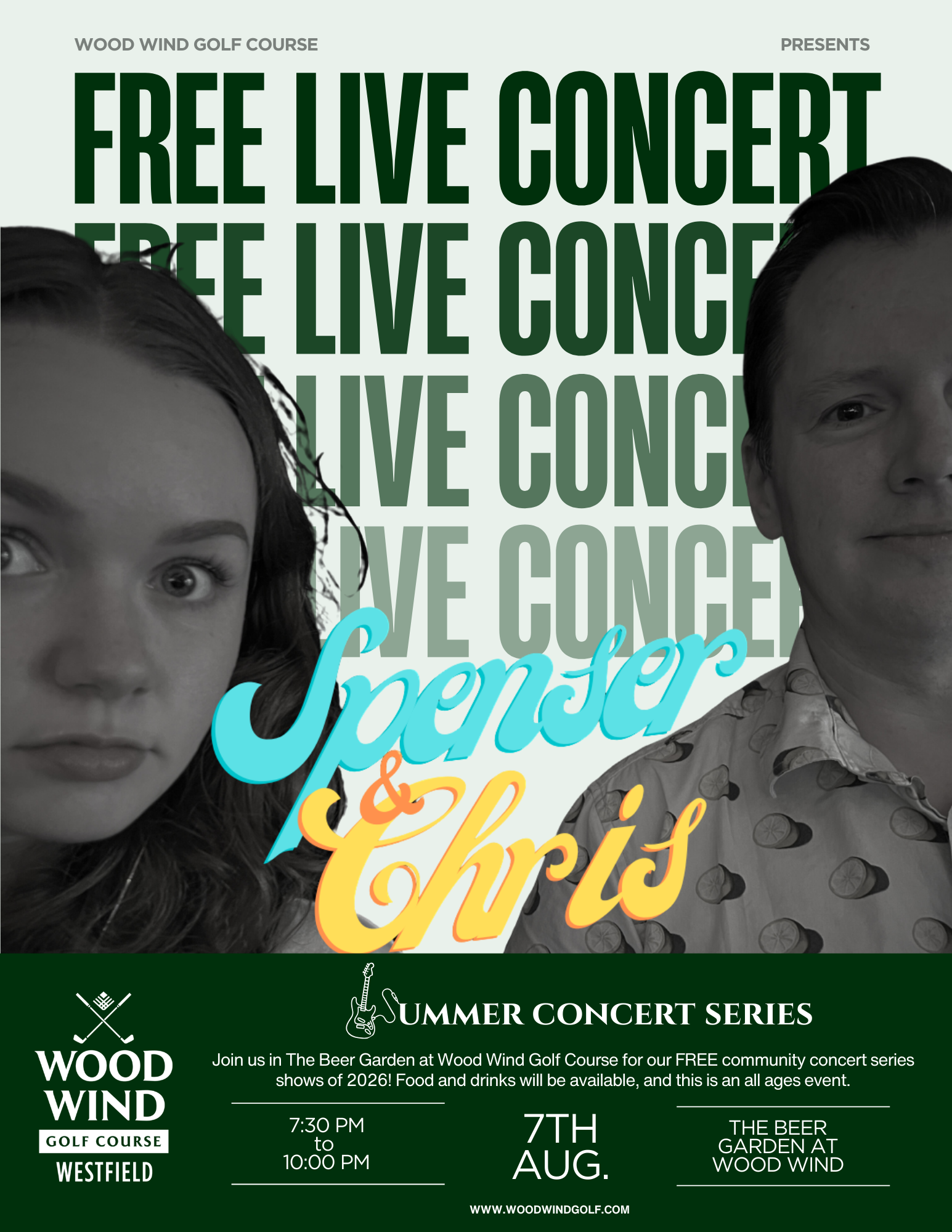 Free Live Music Summer Concert Series in The Beer Garden at Wood Wind Golf Course featuring Spenser and Chris