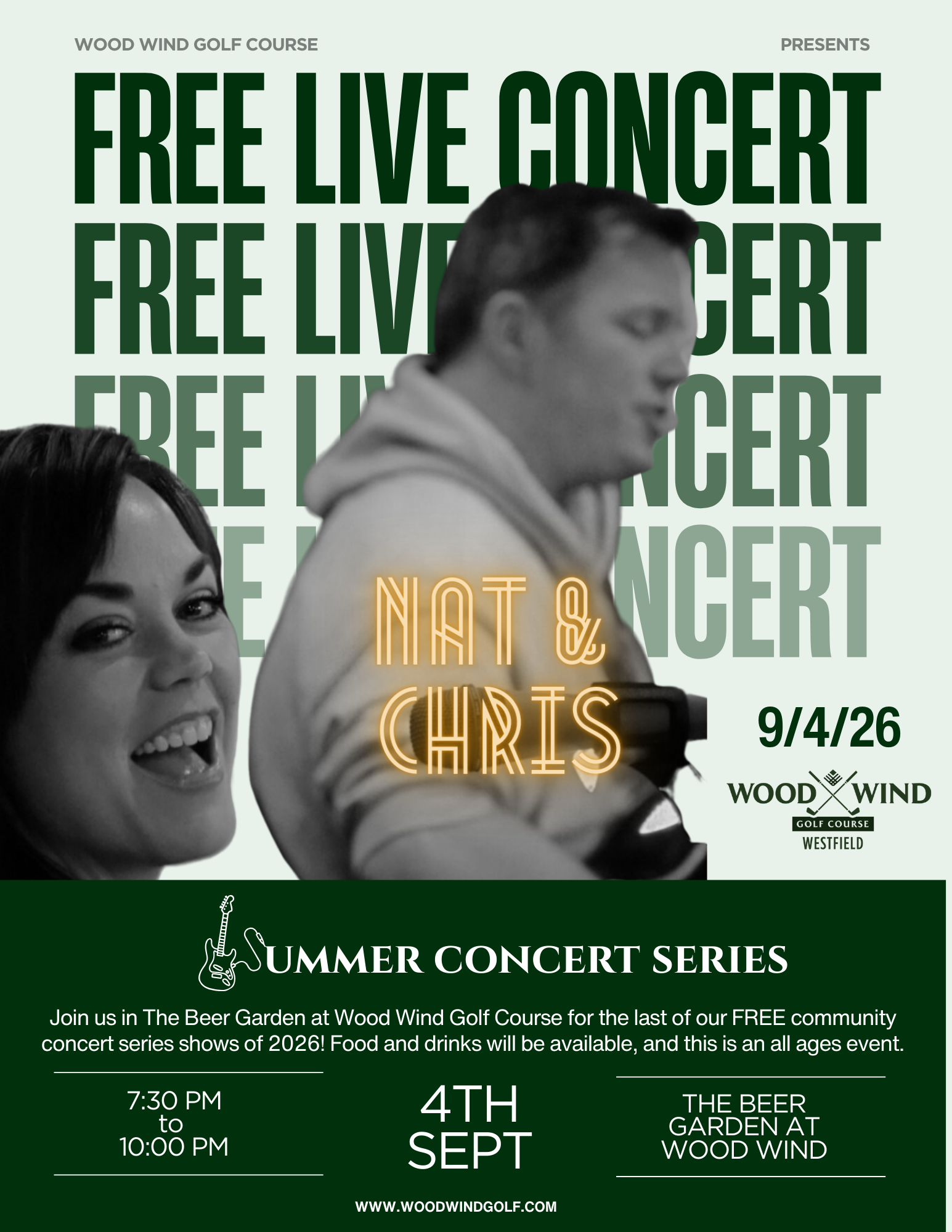 Free Live Music Summer Concert Series in The Beer Garden at Wood Wind Golf Course featuring Nat and Chris