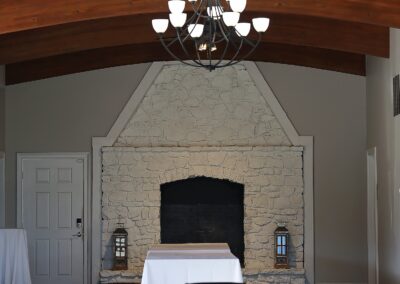 Fireplace and Banquet Tables in The Pavilion Banquet and Event Space at Wood Wind Golf Course in Westfield Indiana