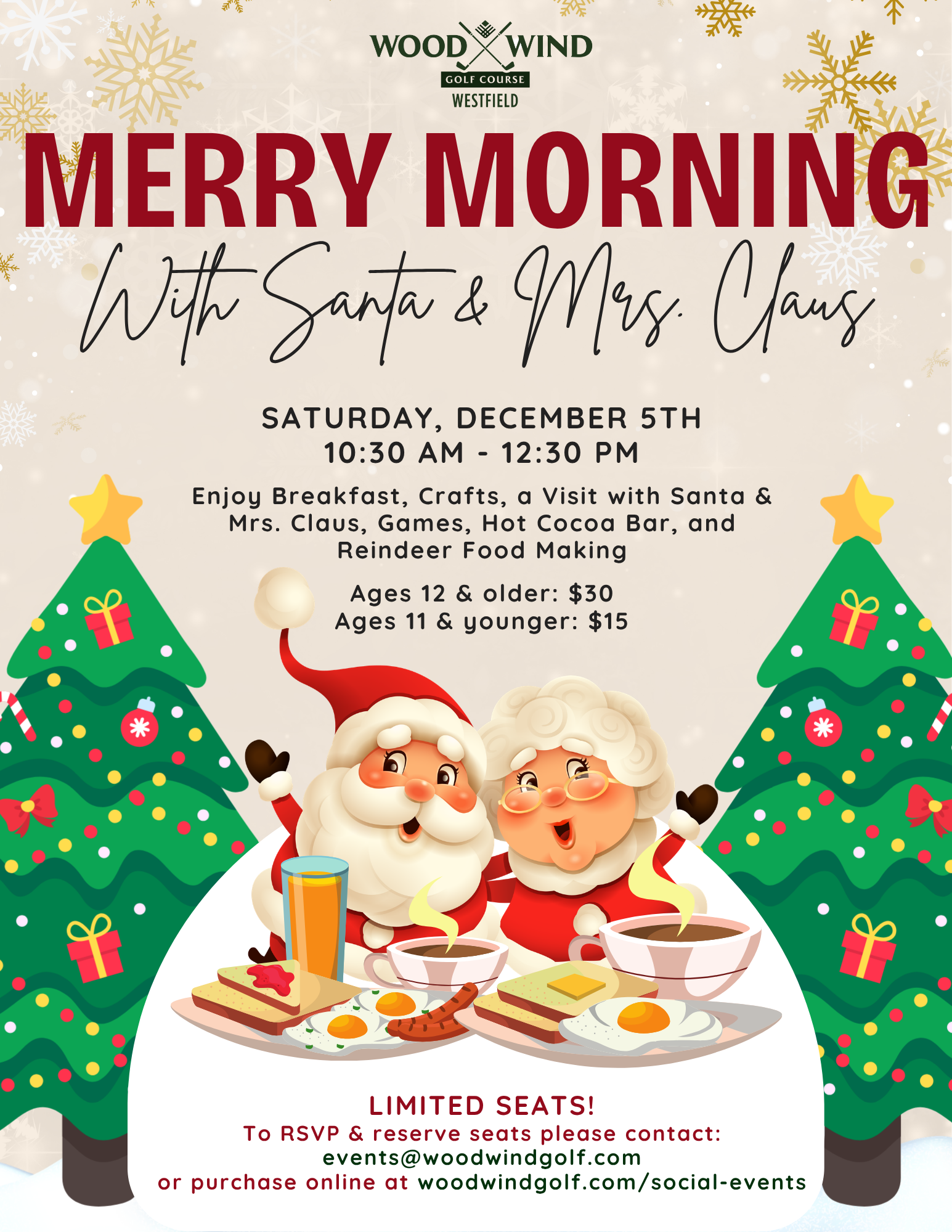 Merry Morning with Santa and Mrs. Claus holiday event at Wood Wind Golf Course in Westfield Indiana Hamilton County Indiana
